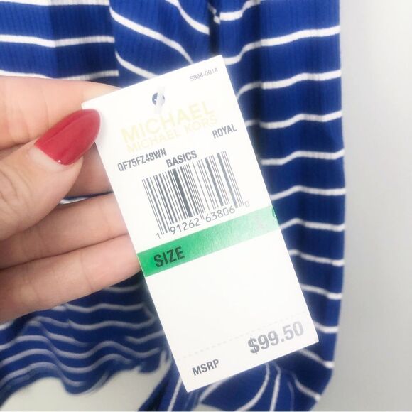 MICHAEL KORS | NEW Royal Blue/White Striped Ribbed Turtleneck Women’s Size Large - Picture 7 of 10